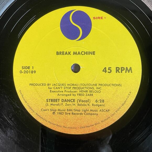 BREAK MACHINE Street Dance 12" Vinyl Single 45 rpm Hip Hop Sire Records Vtg 1983 - Picture 5 of 8